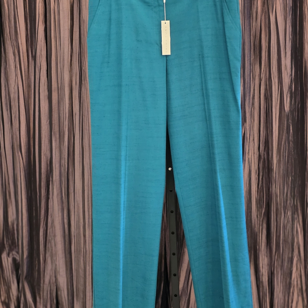 NWT.  Trina Turk Teal Straight-Leg Pants
